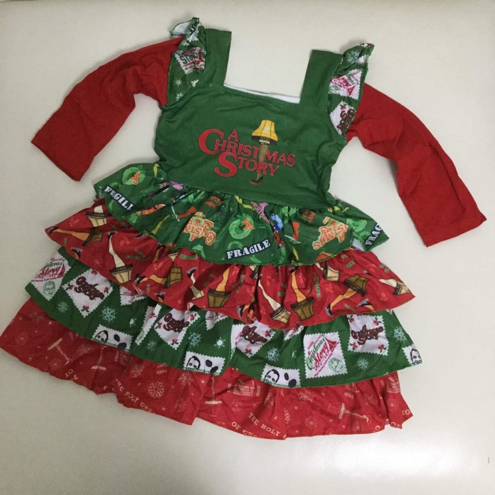 Christmas Cute Ruffle Long Sleeve Dress